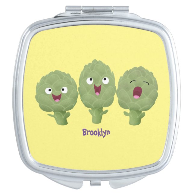 Cute singing artichokes vegetable cartoon compact mirror (Front)