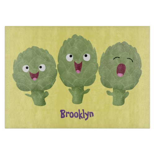 Cute singing artichokes vegetable cartoon cutting board