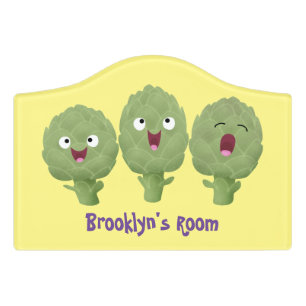 Cute singing artichokes vegetable cartoon door sign
