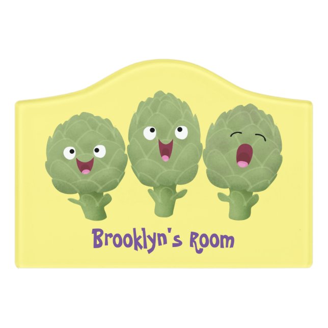 Cute singing artichokes vegetable cartoon door sign (Small Crest Front)