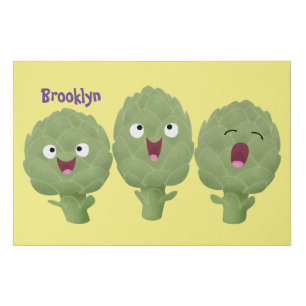 Cute singing artichokes vegetable cartoon faux canvas print