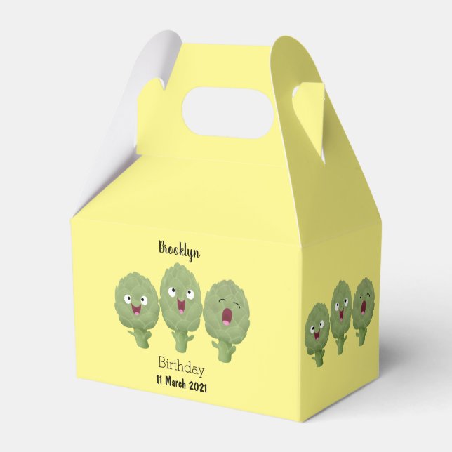 Cute singing artichokes vegetable cartoon favor boxes (Front Side)