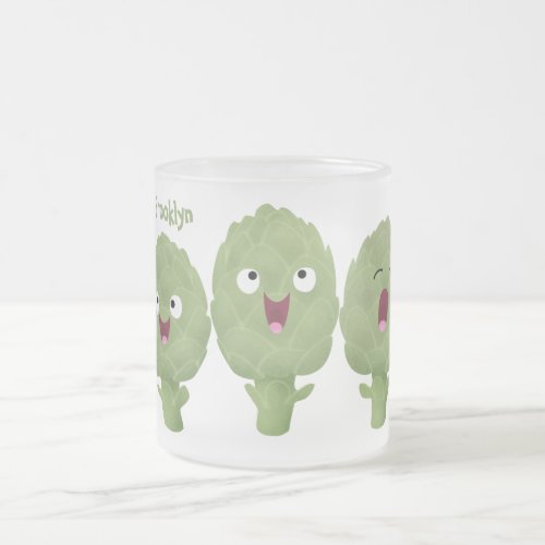 Cute singing artichokes vegetable cartoon frosted glass coffee mug