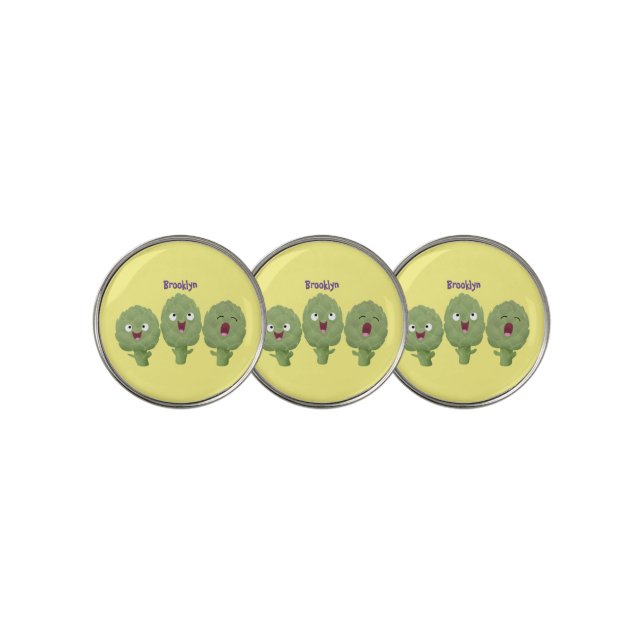 Cute singing artichokes vegetable cartoon golf ball marker (3 Up)