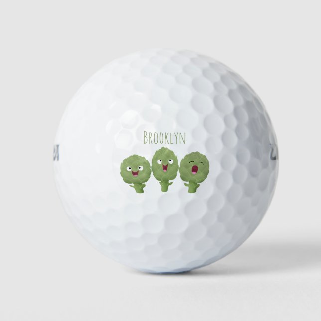 Cute singing artichokes vegetable cartoon golf balls (Front)