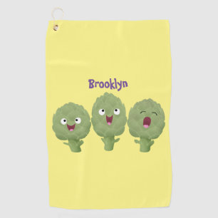 Cute singing artichokes vegetable cartoon golf towel