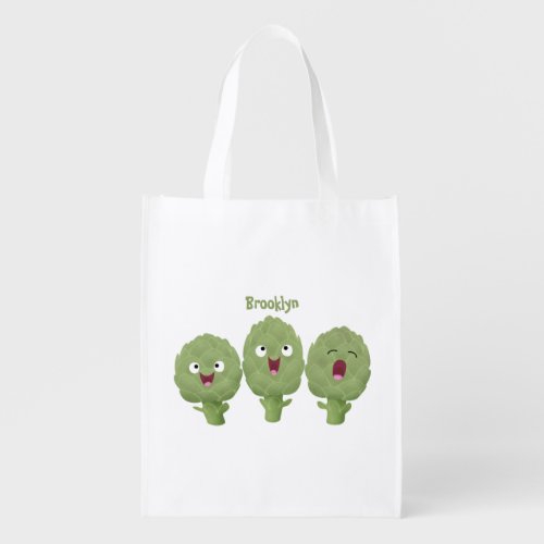 Cute singing artichokes vegetable cartoon grocery bag