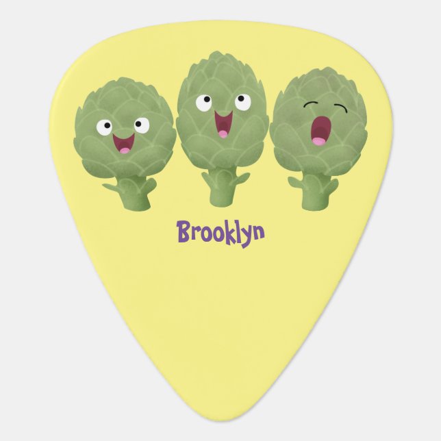 Cute singing artichokes vegetable cartoon guitar pick (Front)