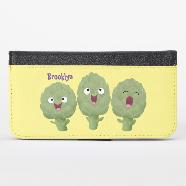 Cute singing artichokes vegetable cartoon iPhone wallet case (Front (Horizontal))