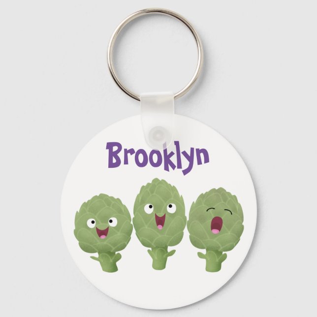 Cute singing artichokes vegetable cartoon keychain (Front)