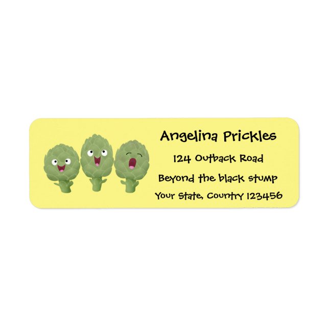 Cute singing artichokes vegetable cartoon label (Front)