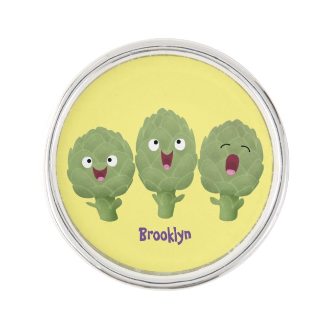 Cute singing artichokes vegetable cartoon lapel pin (Front)