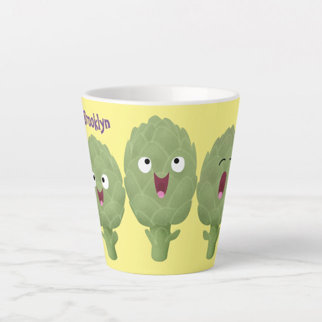 Cute singing artichokes vegetable cartoon latte mug (Front)