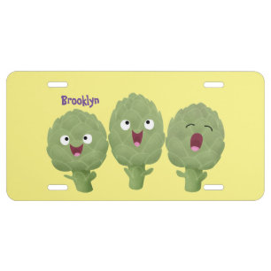 Cute singing artichokes vegetable cartoon license plate