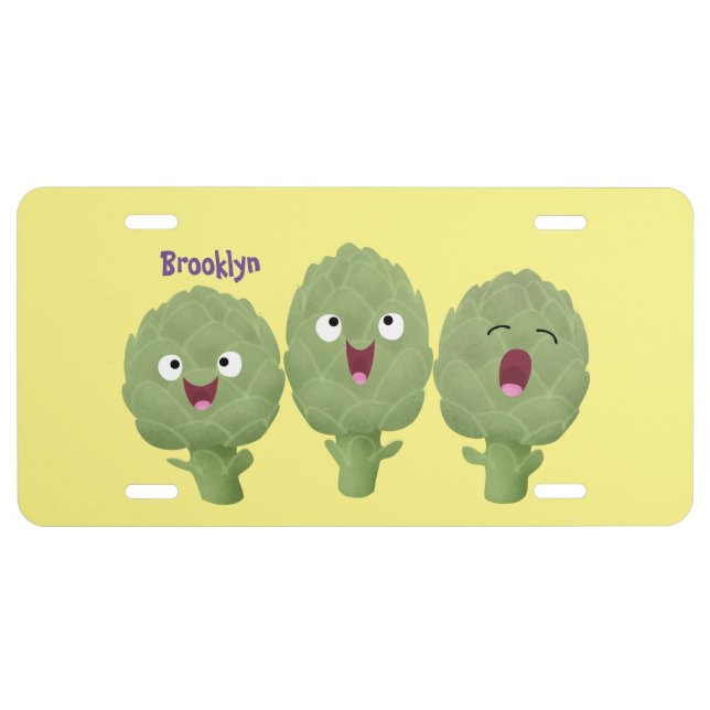Cute singing artichokes vegetable cartoon license plate (Front)