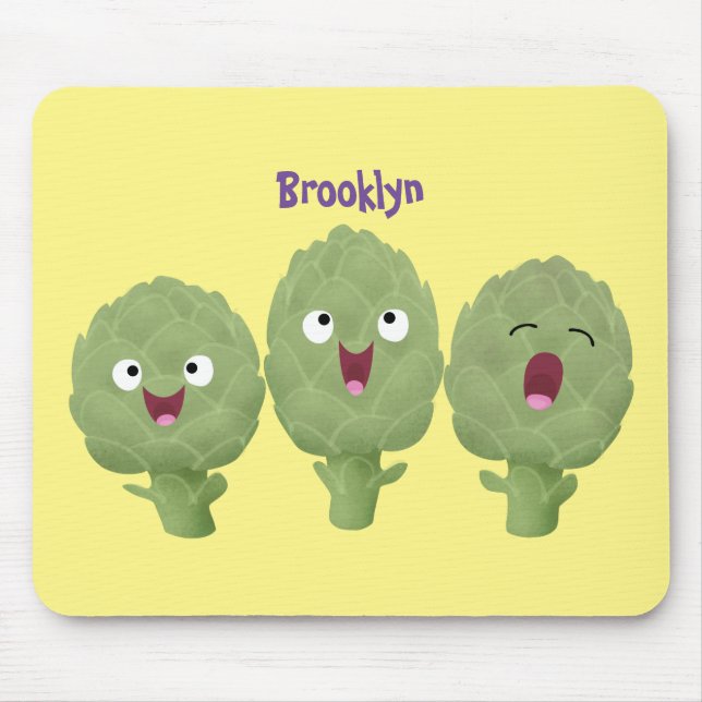 Cute singing artichokes vegetable cartoon mouse pad (Front)