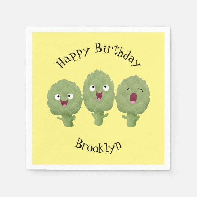 Cute singing artichokes vegetable cartoon napkins (Front)