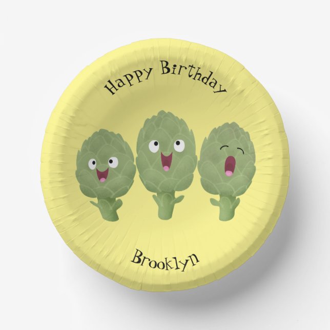 Cute singing artichokes vegetable cartoon paper bowls (Front)