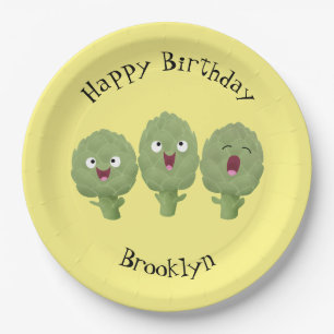 Cute singing artichokes vegetable cartoon paper plates