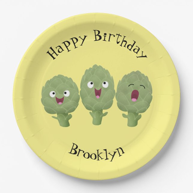 Cute singing artichokes vegetable cartoon paper plates (Front)
