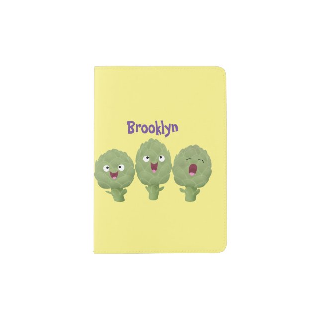 Cute singing artichokes vegetable cartoon passport holder (Front)