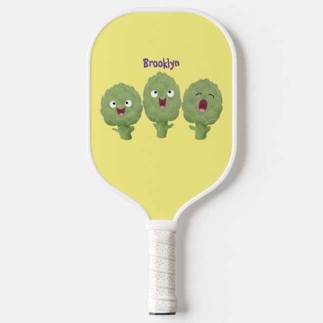 Cute singing artichokes vegetable cartoon pickleball paddle (Front)