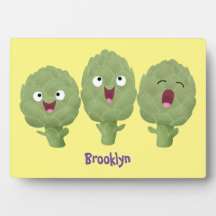 Cute singing artichokes vegetable cartoon plaque