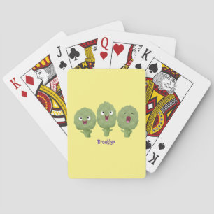 Cute singing artichokes vegetable cartoon  poker cards