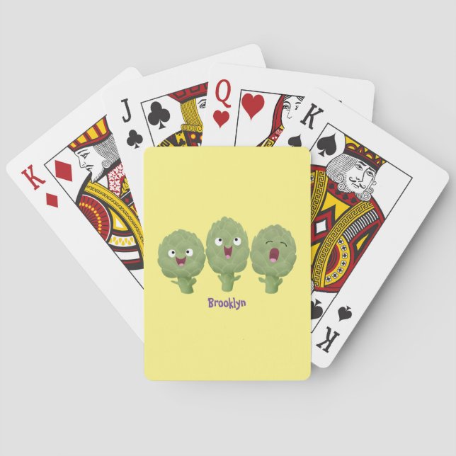 Cute singing artichokes vegetable cartoon  poker cards (Back)