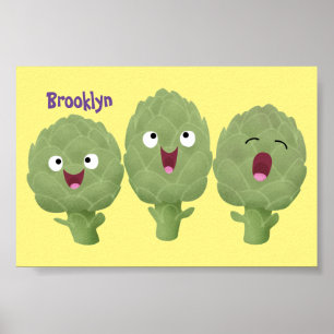 Cute singing artichokes vegetable cartoon poster