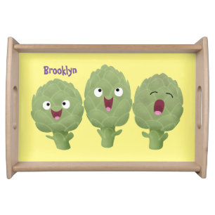 Cute singing artichokes vegetable cartoon serving tray