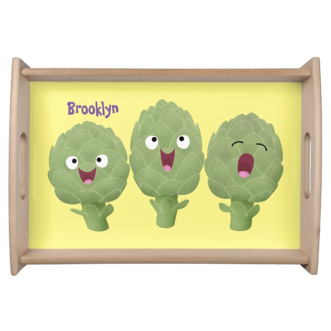 Cute singing artichokes vegetable cartoon serving tray (Front)