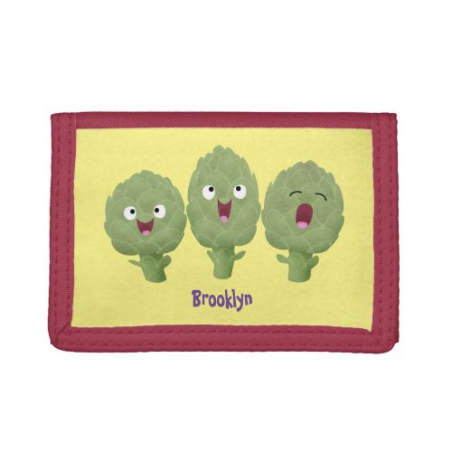 Cute singing artichokes vegetable cartoon trifold wallet