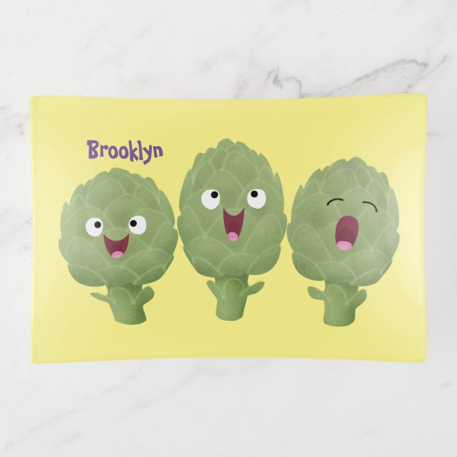 Cute singing artichokes vegetable cartoon trinket tray (Front)