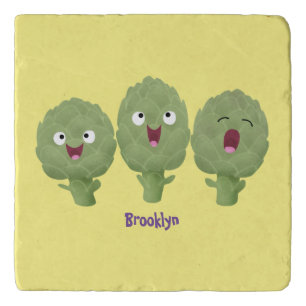 Cute singing artichokes vegetable cartoon trivet