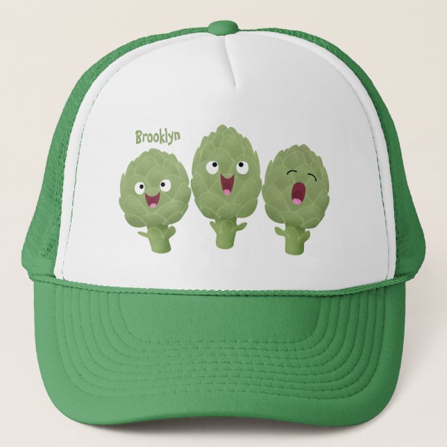 Cute singing artichokes vegetable cartoon trucker hat (Front)