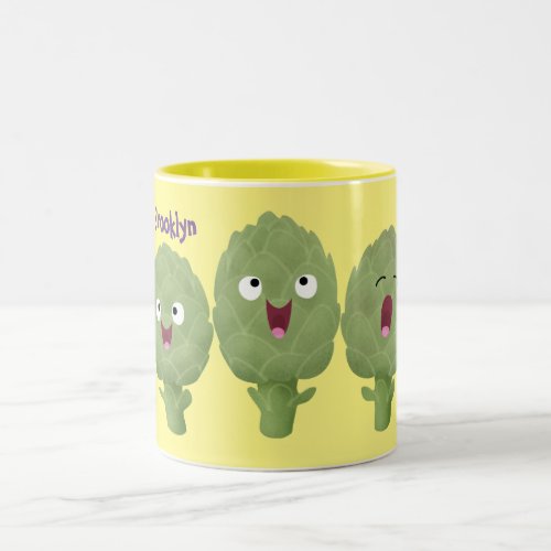Cute singing artichokes vegetable cartoon  Two_Tone coffee mug