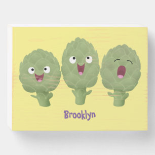 Cute singing artichokes vegetable cartoon wooden box sign