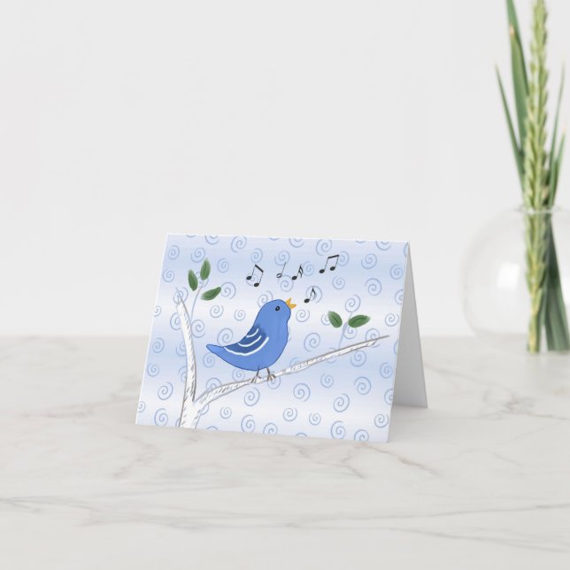 Cute Singing Blue Bird Note Card (Front)