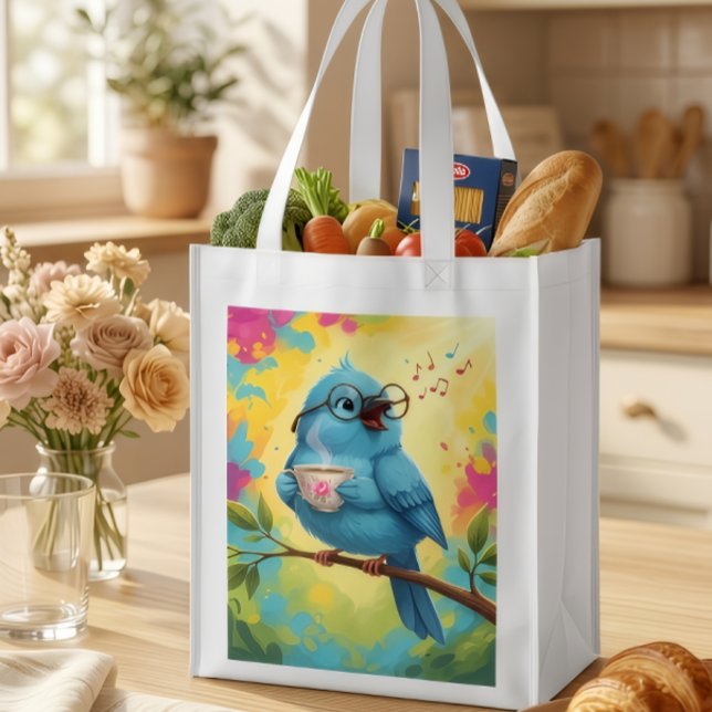 Cute Singing Blue Bird Tote Bag | Soft Cozy Aesthe (Creator Uploaded)