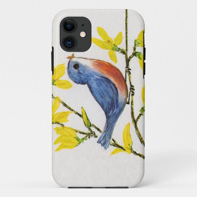 Cute Singing Blue Bird Tree Branch Case-Mate iPhone Case (Back)