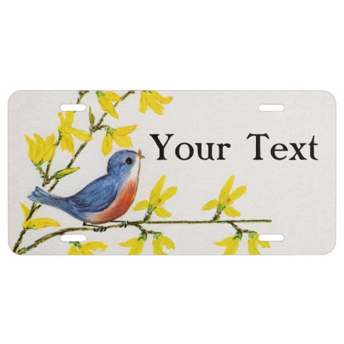 Cute Singing Blue Bird Tree Branch License Plate