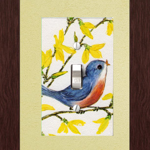 Cute Singing Blue Bird Tree Branch Light Switch Cover