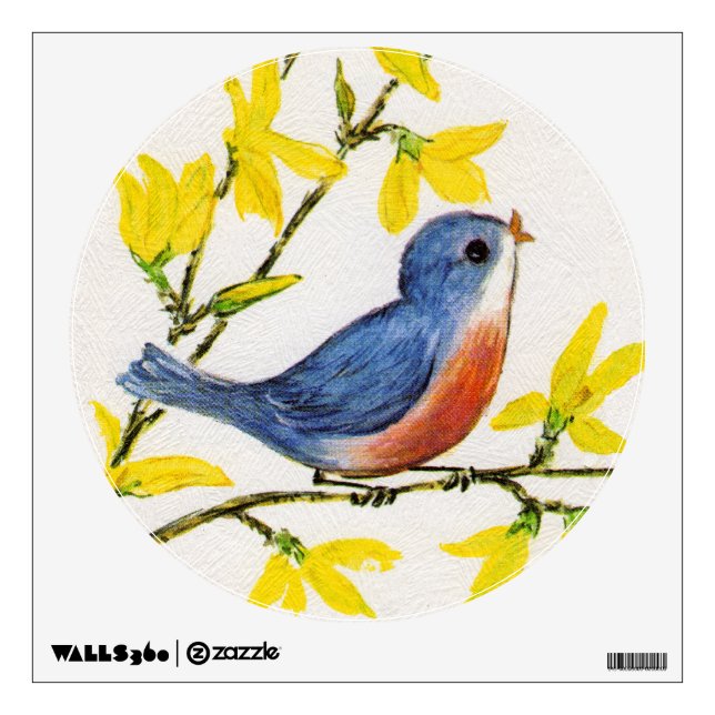 Cute Singing Blue Bird Tree Branch Wall Decal (Front)