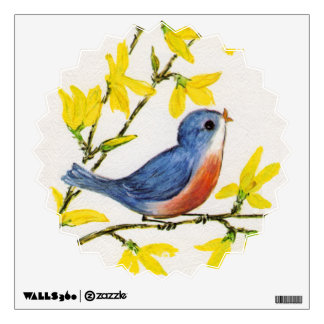 Cute Singing Blue Bird Tree Branch Wall Decal