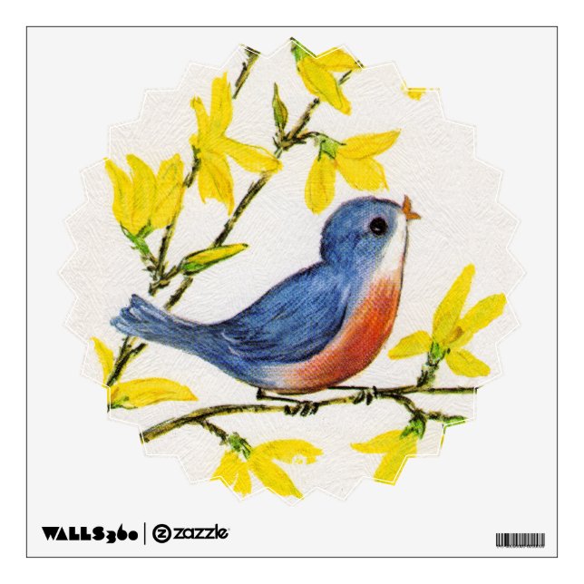Cute Singing Blue Bird Tree Branch Wall Decal (Front)