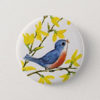 Cute Singing Blue Bird Tree Button