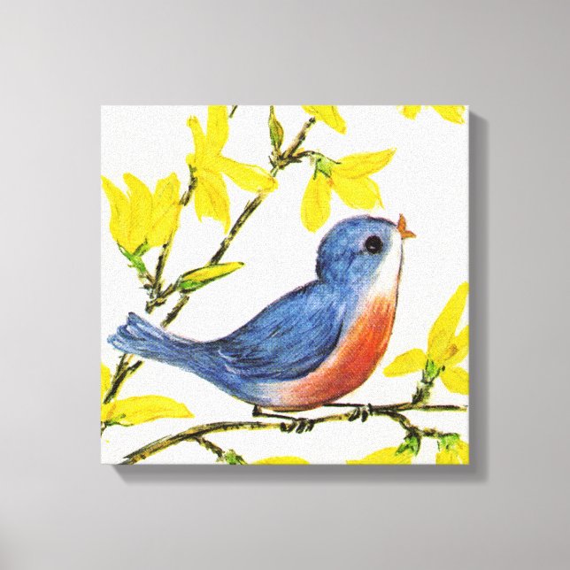 Cute Singing Blue Bird Tree Canvas Print (Front)