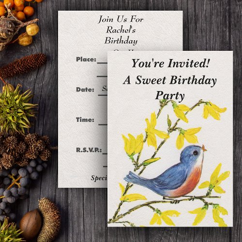 Cute Singing Blue Bird Tree Invitations