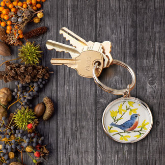 Cute Singing Blue Bird Tree Keychain